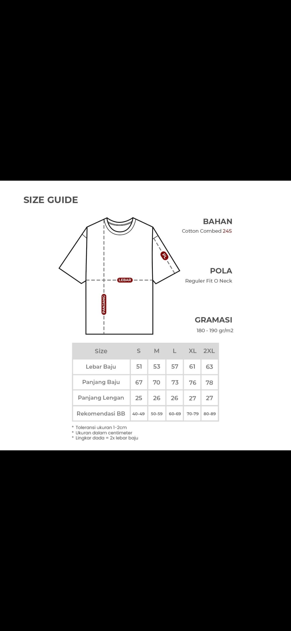 Kaos Cotton 24s Oversize Size S